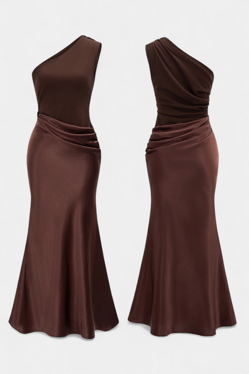 Corinne | One-Shoulder Ruched Satin Maxi Dress