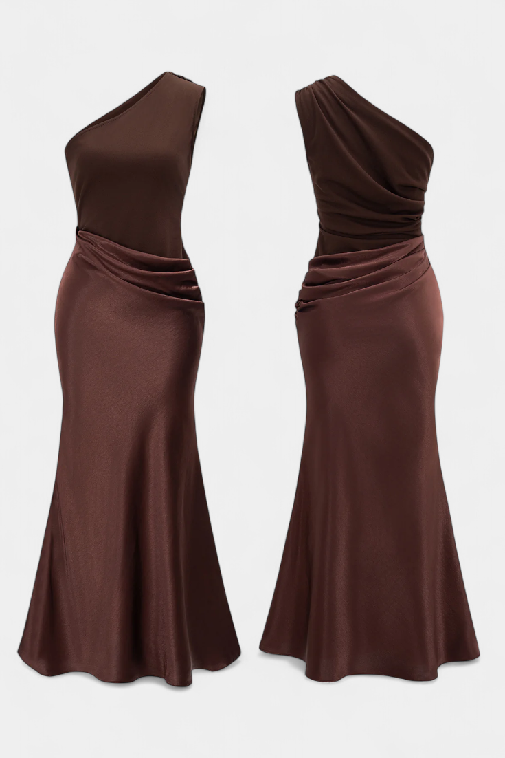 Corinne | One-Shoulder Ruched Satin Maxi Dress