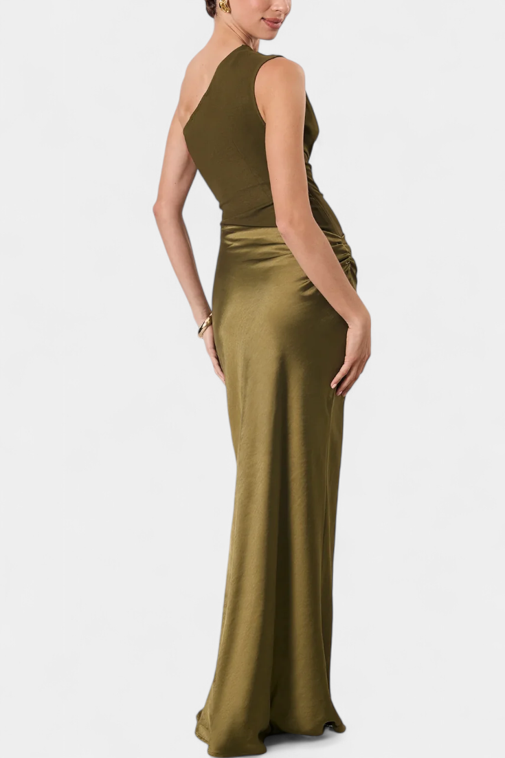 Corinne | One-Shoulder Ruched Satin Maxi Dress