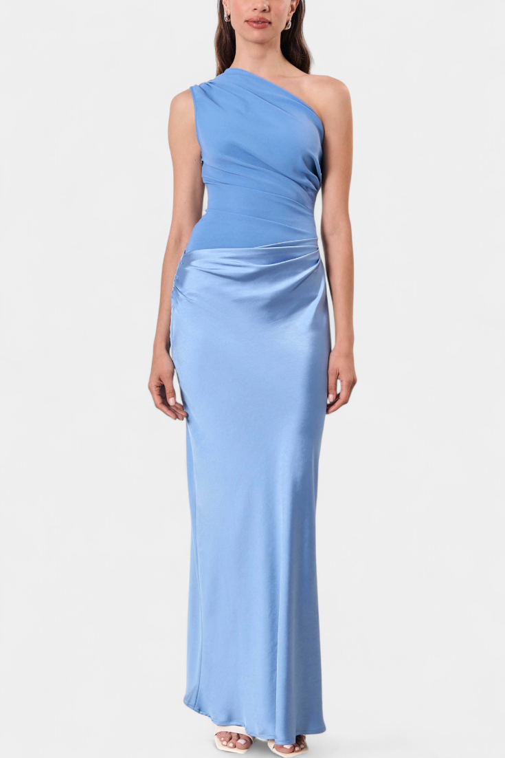 Corinne | One-Shoulder Ruched Satin Maxi Dress