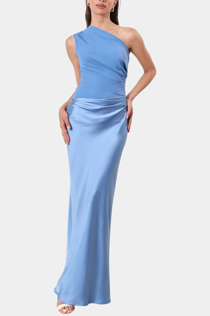 Corinne | One-Shoulder Ruched Satin Maxi Dress