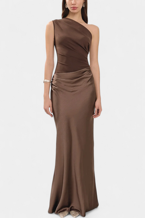 Corinne | One-Shoulder Ruched Satin Maxi Dress