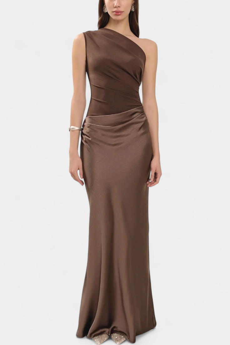 Corinne | One-Shoulder Ruched Satin Maxi Dress