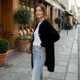 Women's Oversized Open-Front Cardigan Sweater - Cozy Chunky Knit in Black