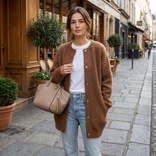 Women's Oversized Open-Front Cardigan Sweater - Cozy Chunky Knit in Caramel