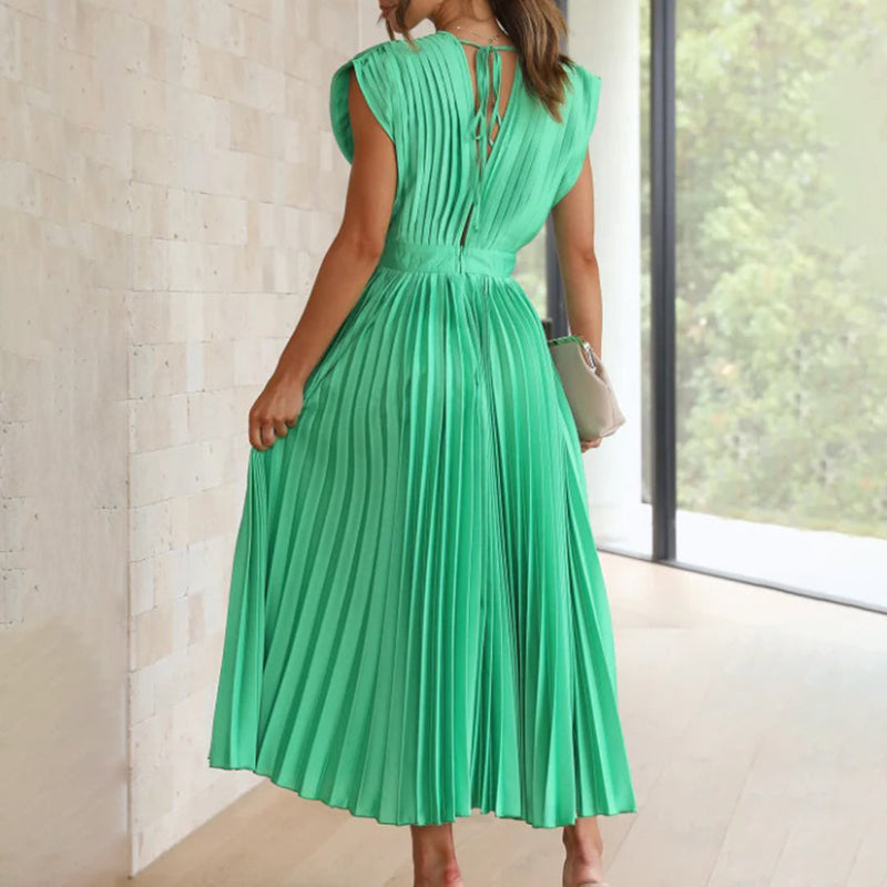 Rosamund | Plunge V-Neck Open-Back Pleated Midi Dress