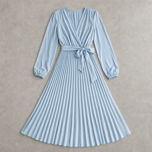 Sabrina wrap v-neck belted pleated long-sleeve midi dress