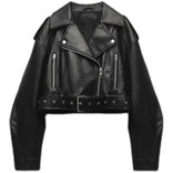 Women's Cropped Biker Jacket – Tailored Zip Detail – Casual Edge Australia in Black