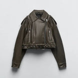 Women's Cropped Biker Jacket – Tailored Zip Detail – Casual Edge Australia in Green