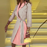 Saskia | Blazer Wrap Pleated-Panel Midi Dress in Light Pink