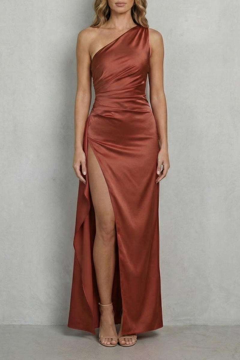 Carys | Satin One-Shoulder High-Split Maxi Dress