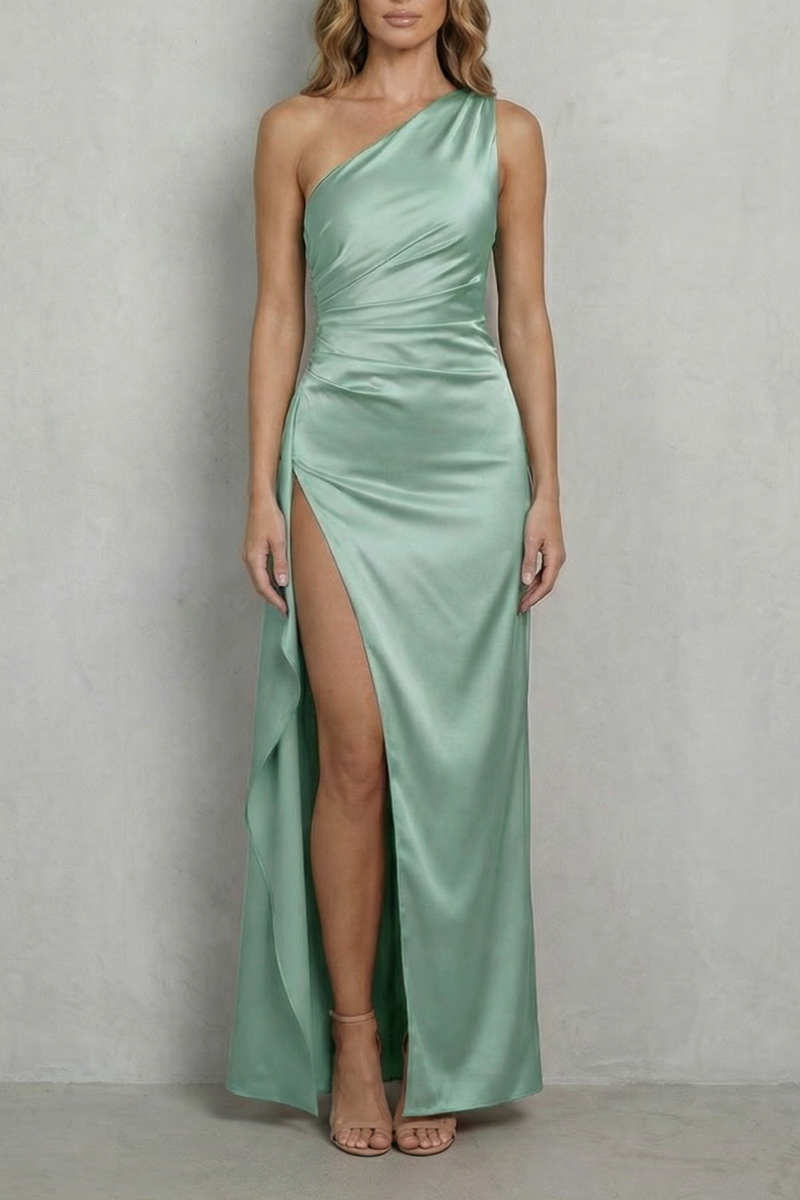 Carys | Satin One-Shoulder High-Split Maxi Dress