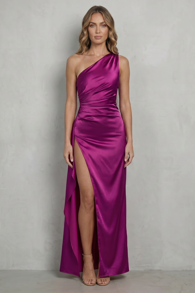 Carys | Satin One-Shoulder High-Split Maxi Dress