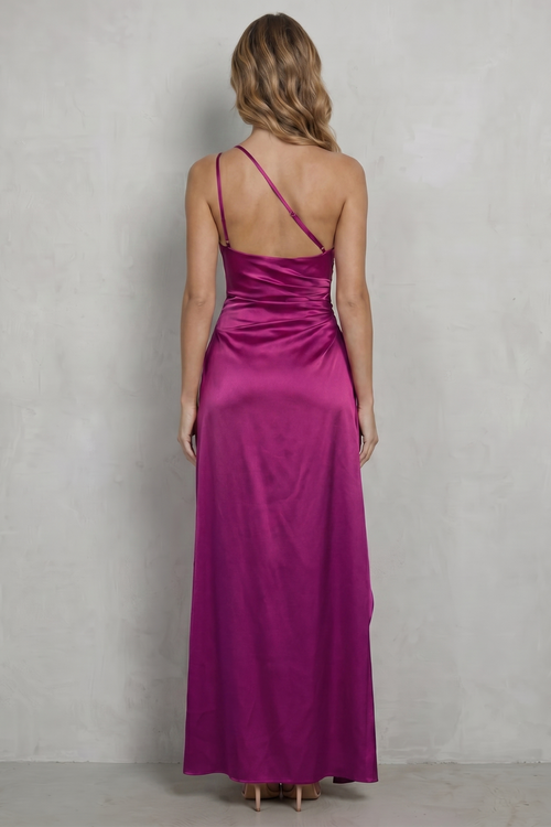 Carys | Satin One-Shoulder High-Split Maxi Dress