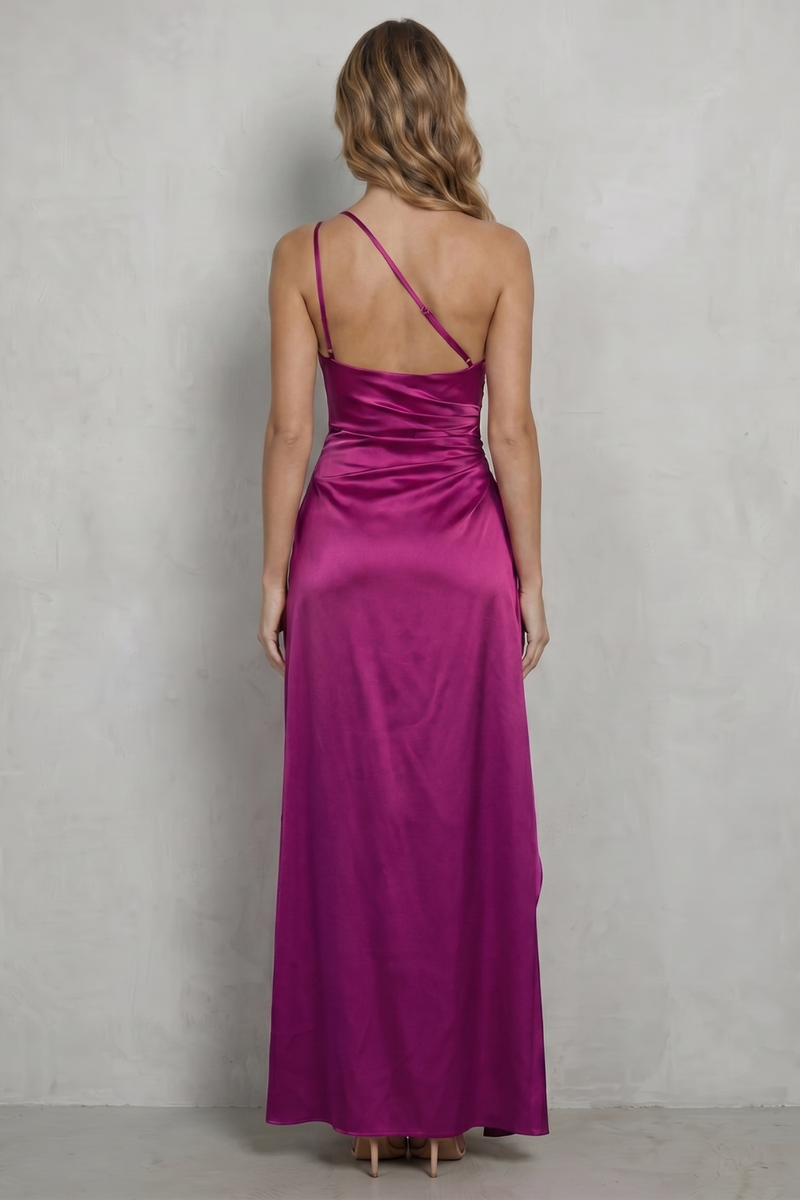 Carys | Satin One-Shoulder High-Split Maxi Dress