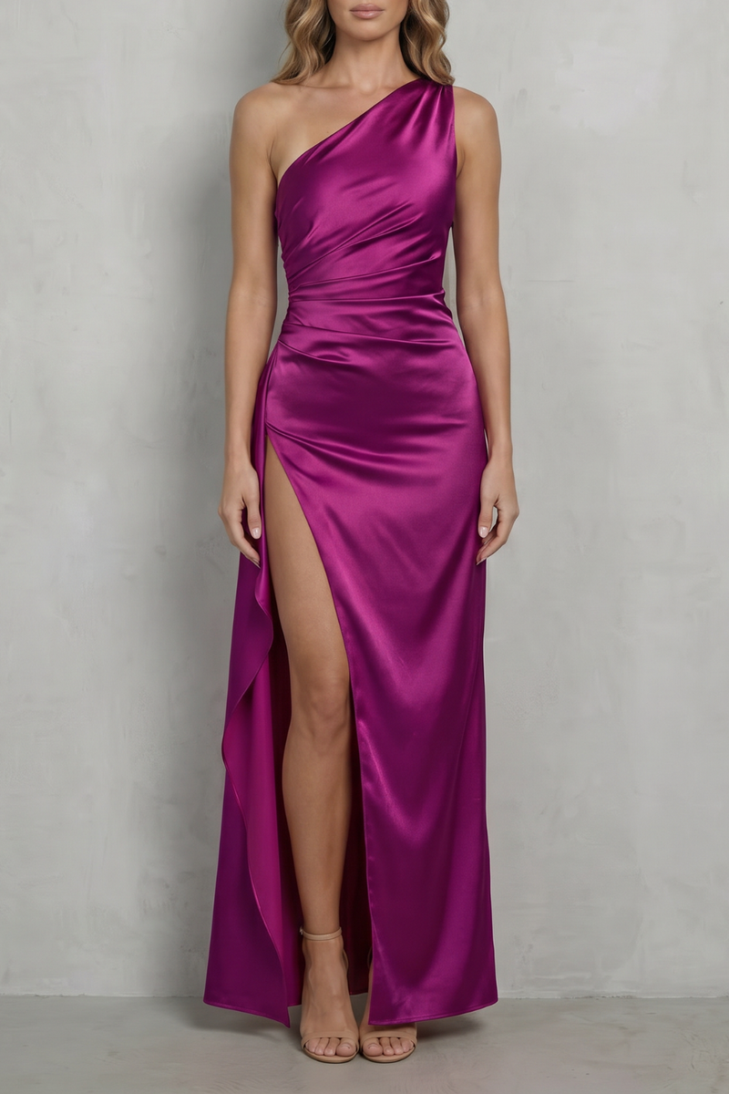 Carys | Satin One-Shoulder High-Split Maxi Dress