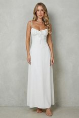 Avril | Corset Ruched Sweetheart Maxi Dress in White