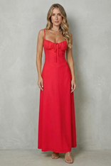 Avril | Corset Ruched Sweetheart Maxi Dress in Red