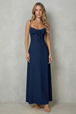 Avril | Corset Ruched Sweetheart Maxi Dress in Navy