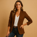 Women's Single-Button Blazer – Slim Tailored Fit – Office Casual Australia in Brown