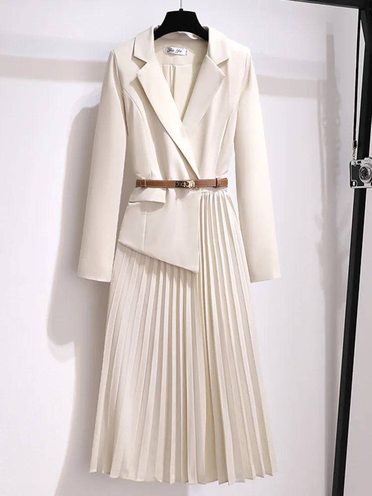 Blazer Midi Dress – Pleated Belted – Women's Tailored Workwear Australia