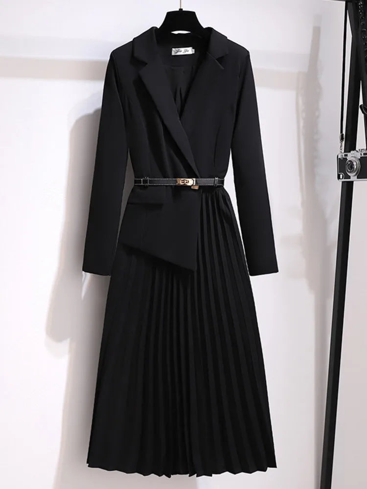 Blazer Midi Dress – Pleated Belted – Women's Tailored Workwear Australia