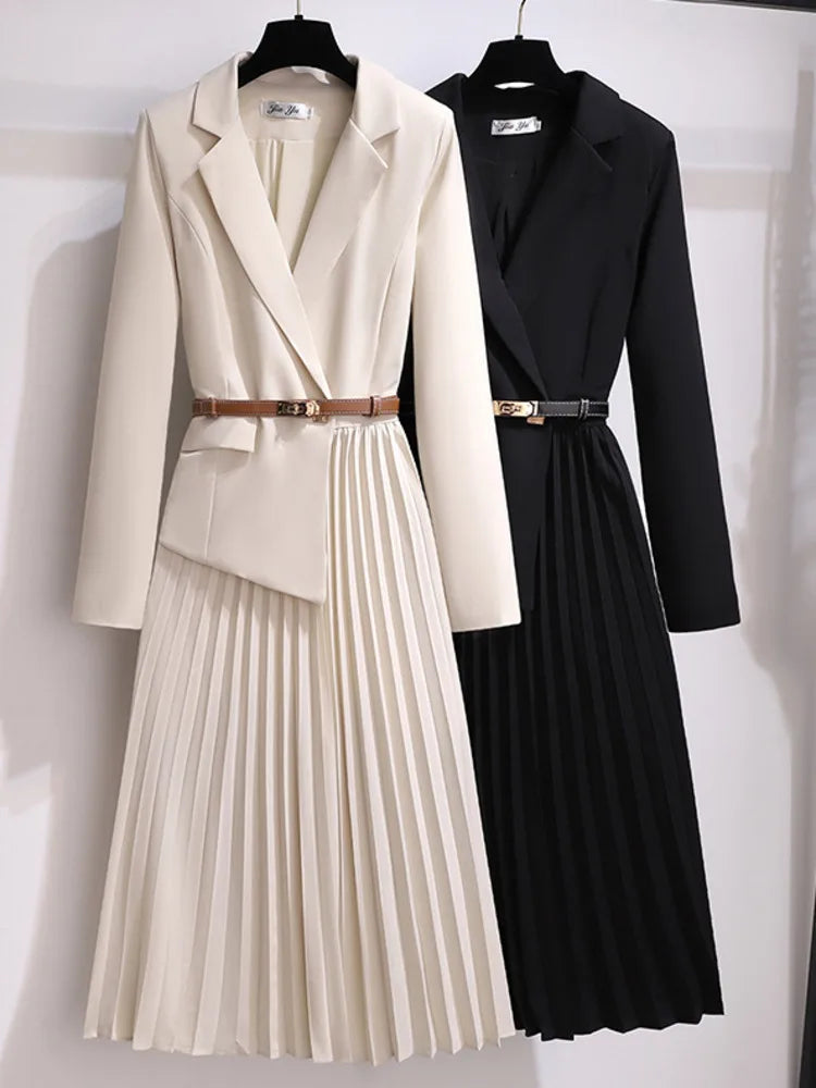 Blazer Midi Dress – Pleated Belted – Women's Tailored Workwear Australia
