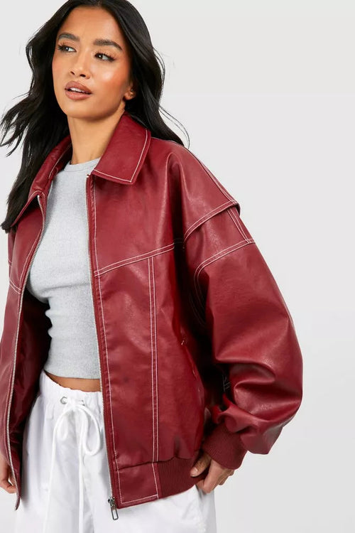 Women's Vegan Leather Jacket – Oversized Dropped Shoulder – Casual Australia