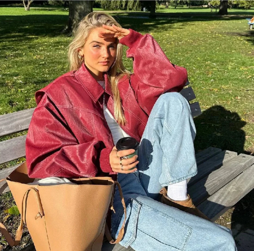 Women's Vegan Leather Jacket – Oversized Dropped Shoulder – Casual Australia