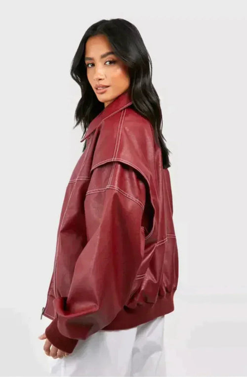 Women's Vegan Leather Jacket – Oversized Dropped Shoulder – Casual Australia