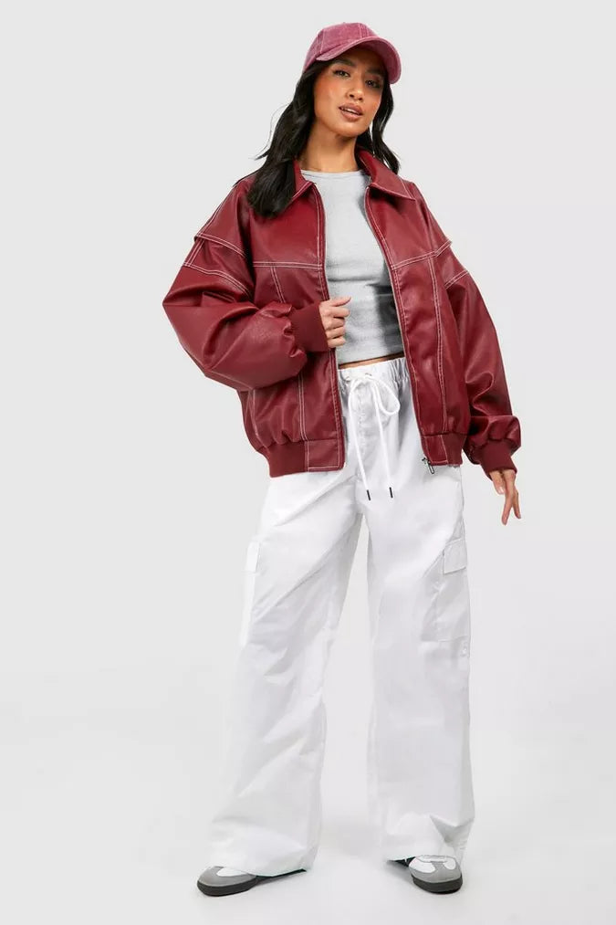 Women's Vegan Leather Jacket – Oversized Dropped Shoulder – Casual Australia