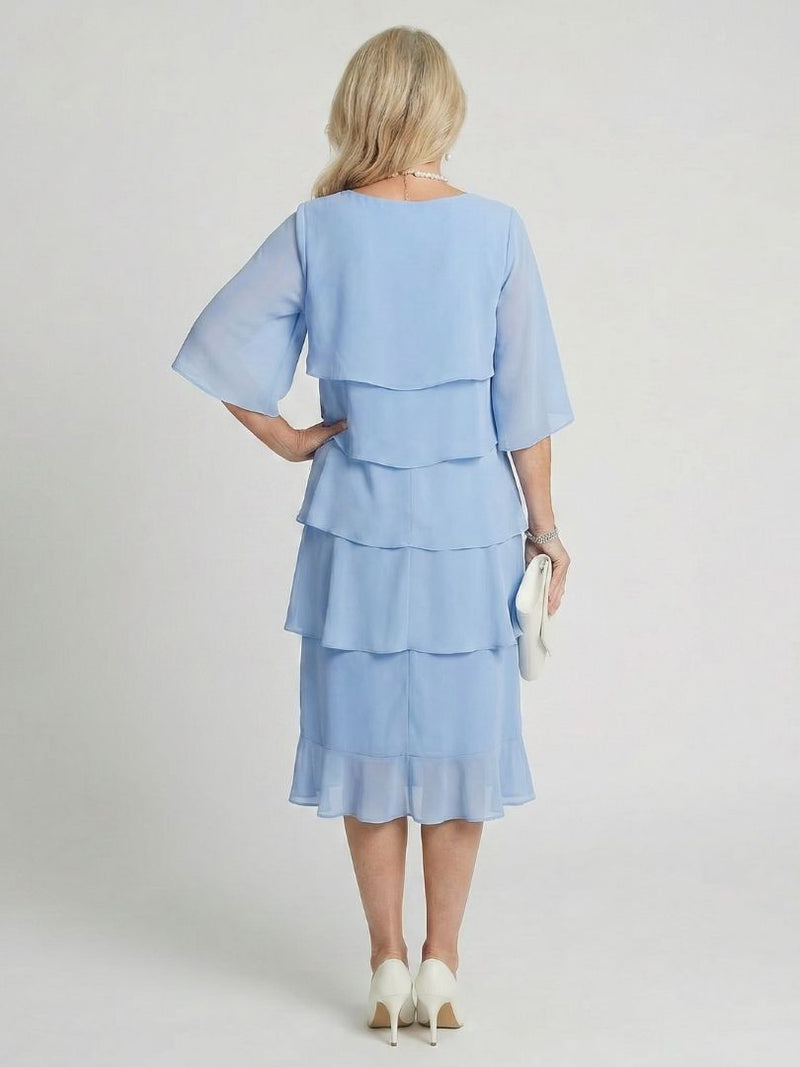 Susannah | Round Neck Tiered Flutter-Sleeve Midi Dress