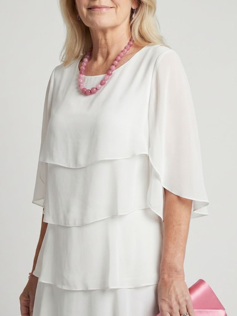 Susannah | Round Neck Tiered Flutter-Sleeve Midi Dress