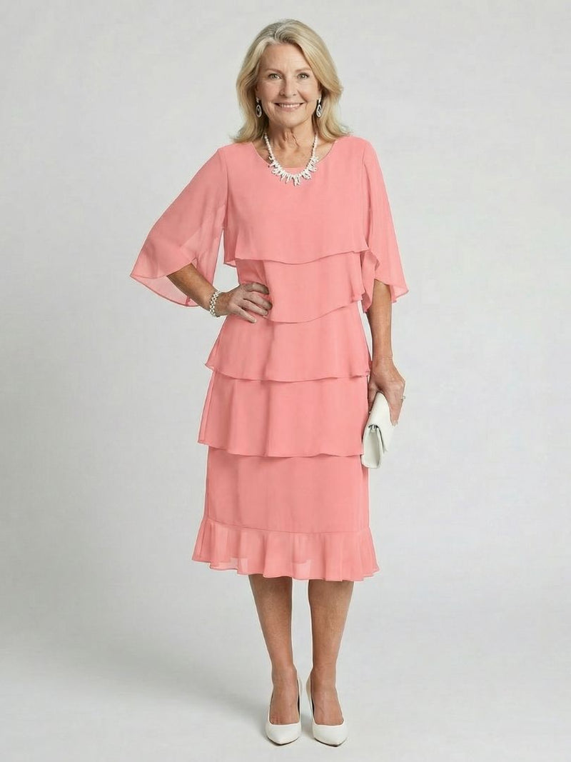 Susannah | Round Neck Tiered Flutter-Sleeve Midi Dress