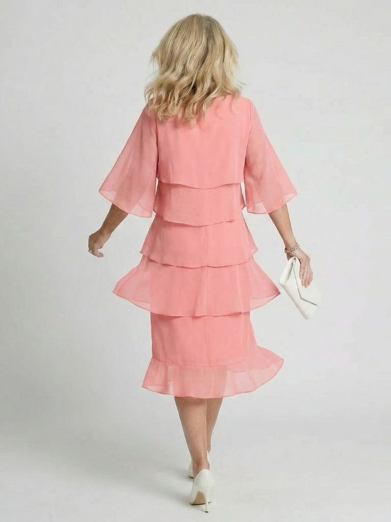 Susannah | Round Neck Tiered Flutter-Sleeve Midi Dress