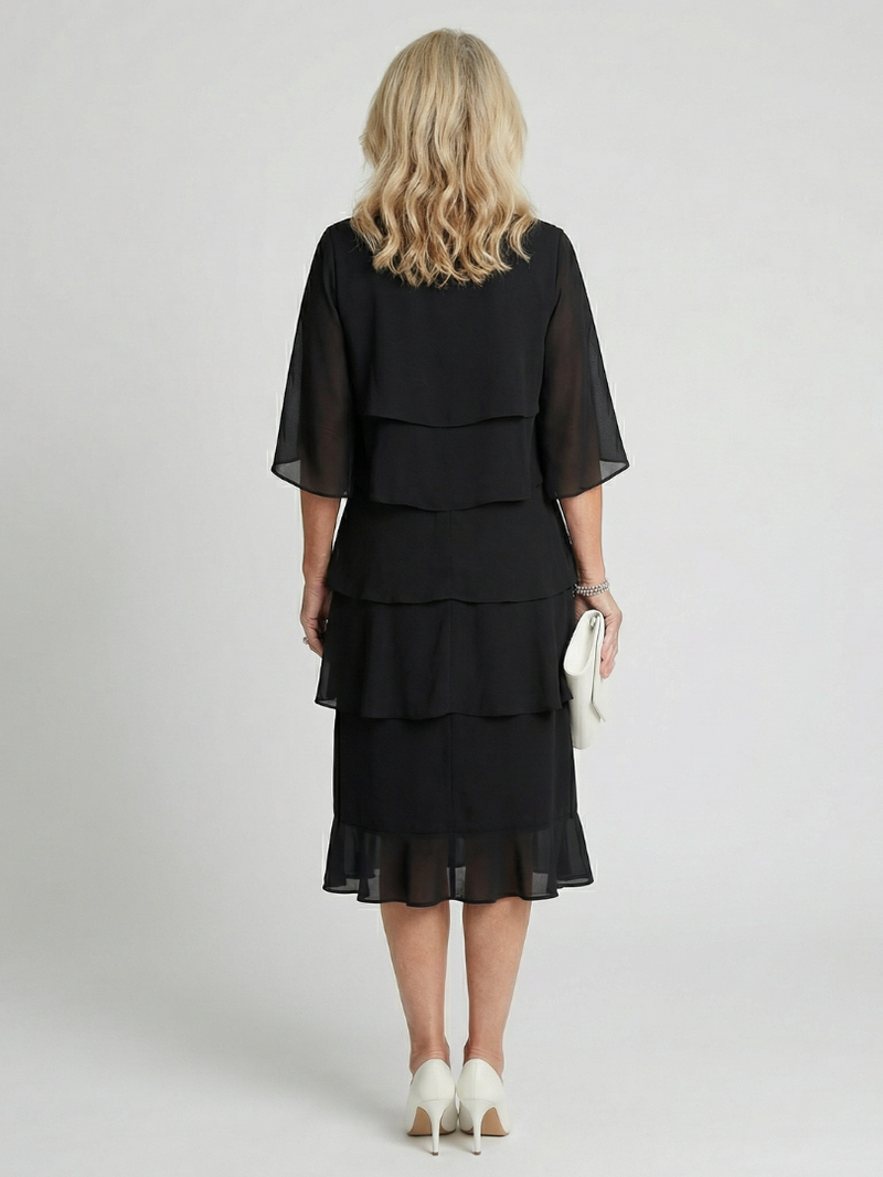 Susannah | Round Neck Tiered Flutter-Sleeve Midi Dress