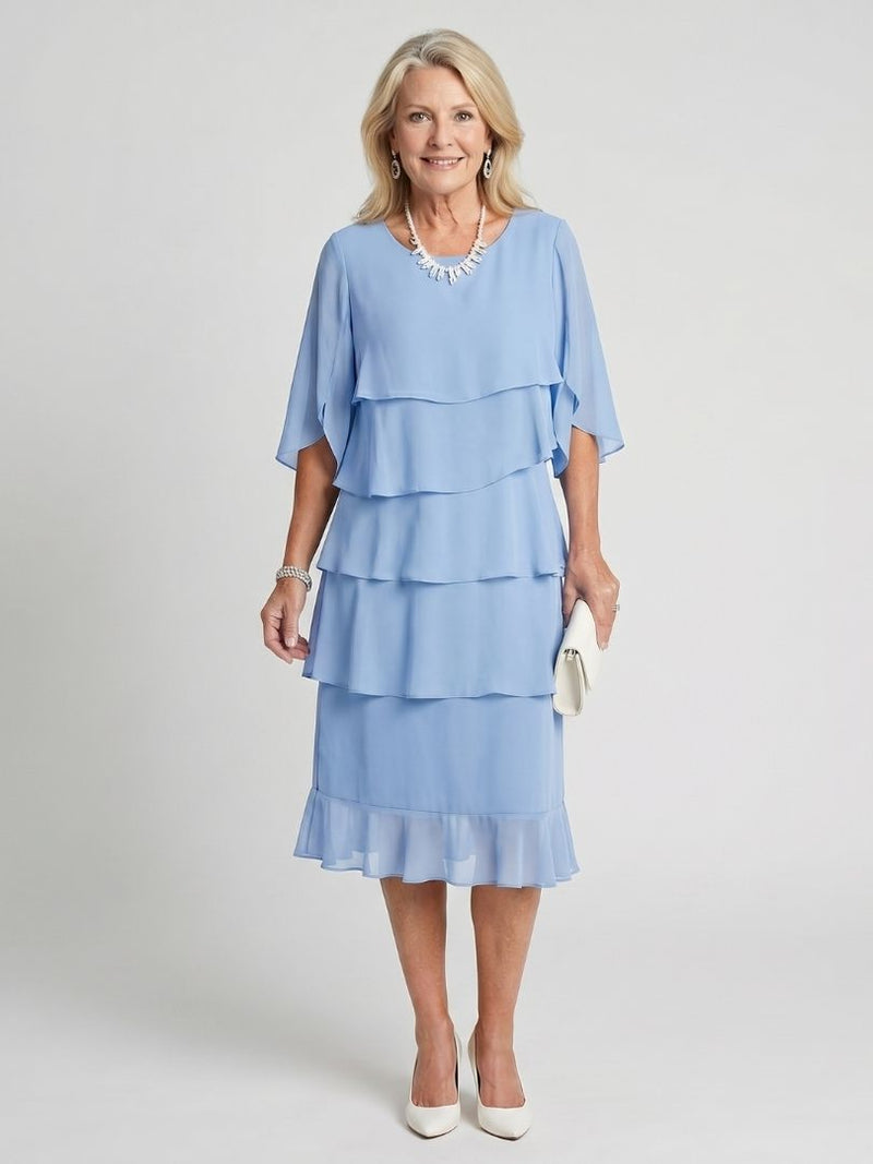 Susannah | Round Neck Tiered Flutter-Sleeve Midi Dress