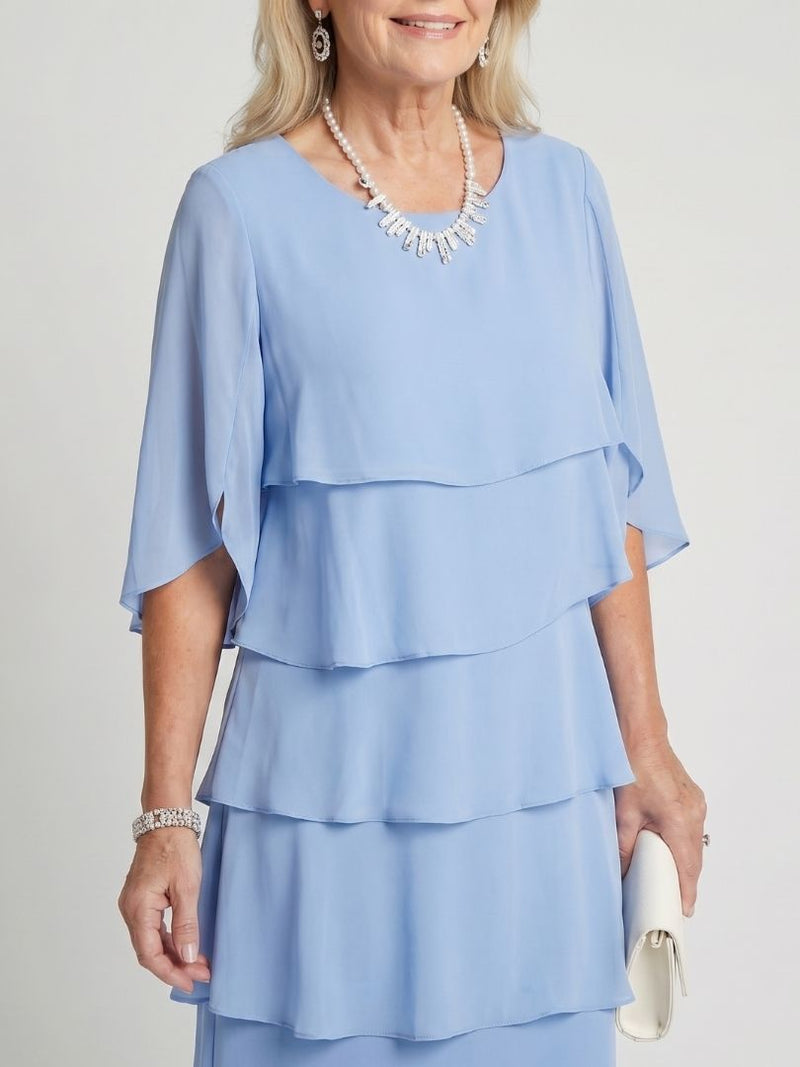 Susannah | Round Neck Tiered Flutter-Sleeve Midi Dress