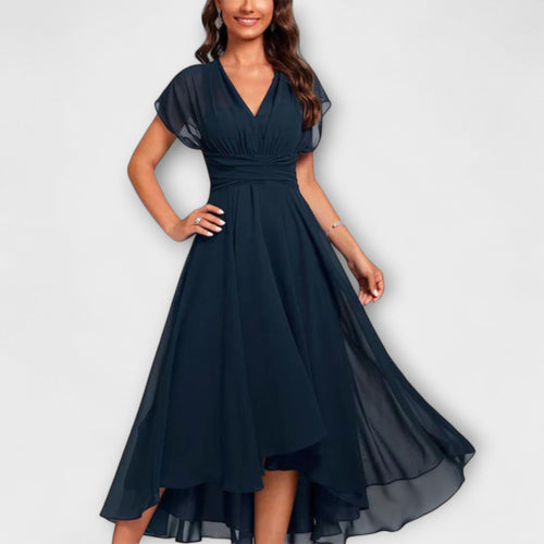 Sylvie flutter-sleeve V-neck high-low midi dress