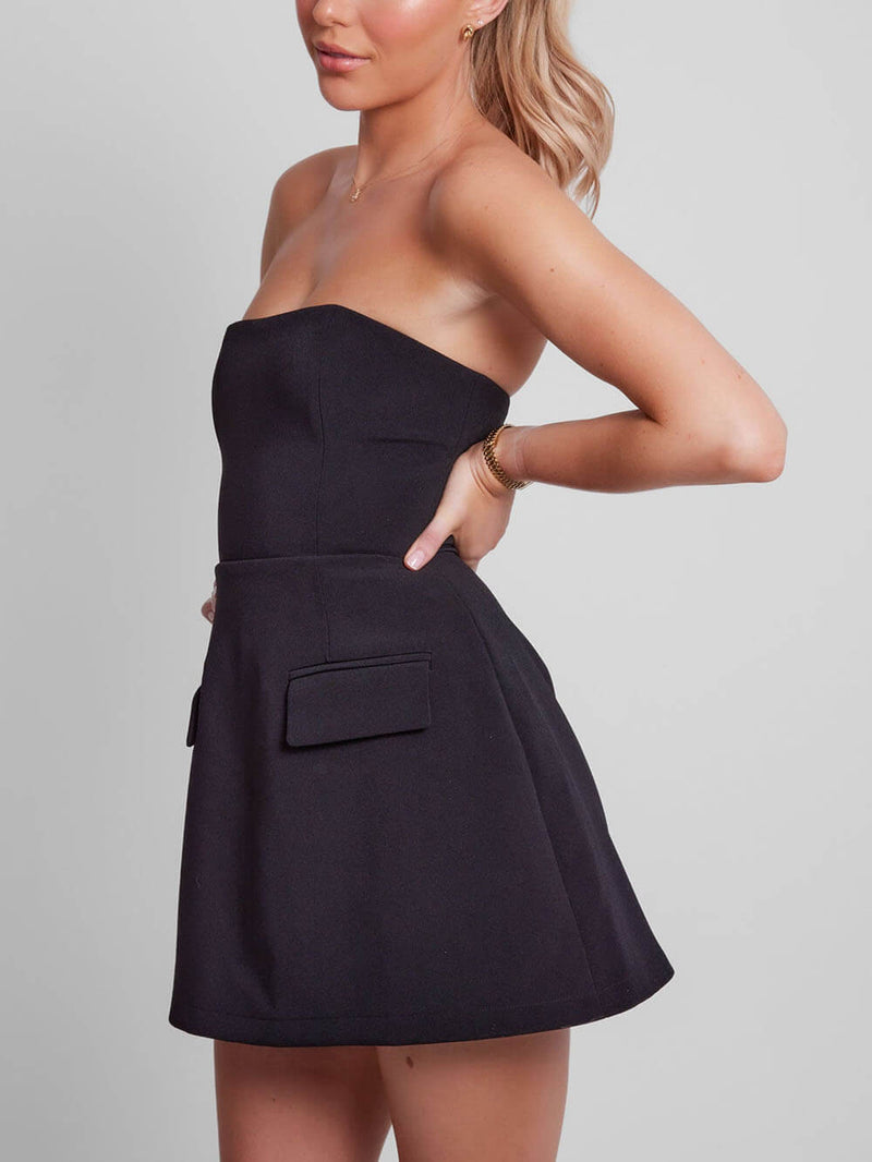Tabitha | Strapless Pocket-Flap A-Line Mini Dress