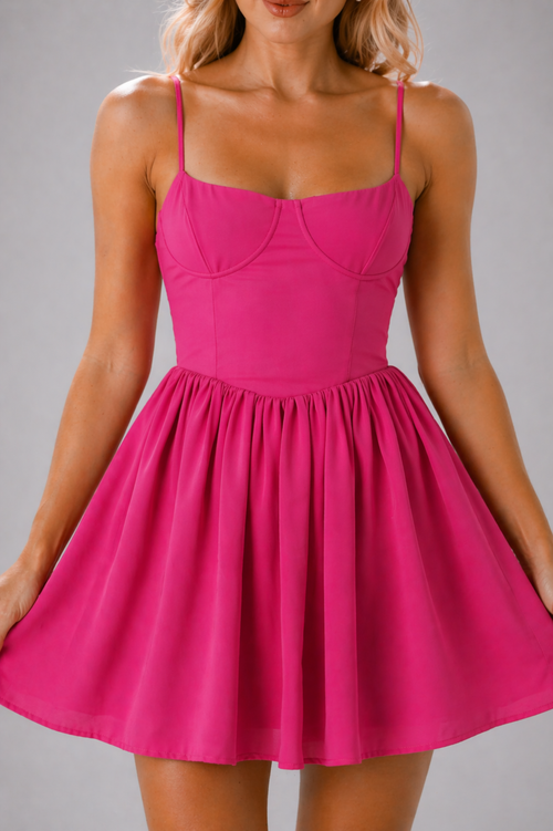 Theodora spaghetti strap bustier A-line mini dress