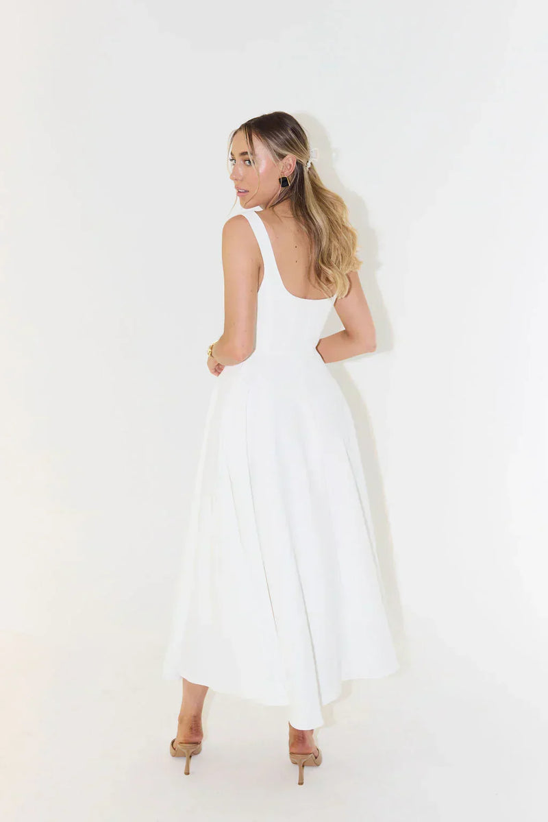 Cecily | Square Neck Fitted Bodice Midi Dress