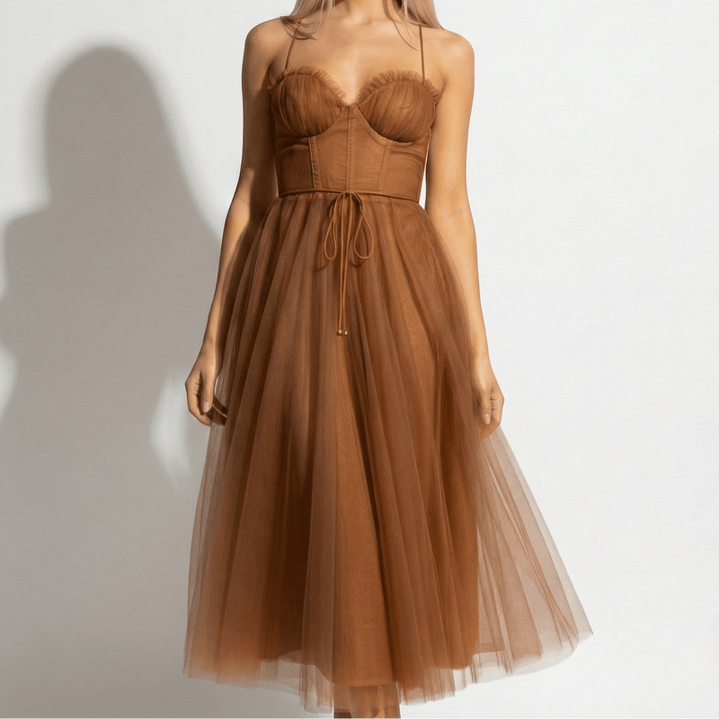 Gaia | Corset Bodice Tulle Midi Dress