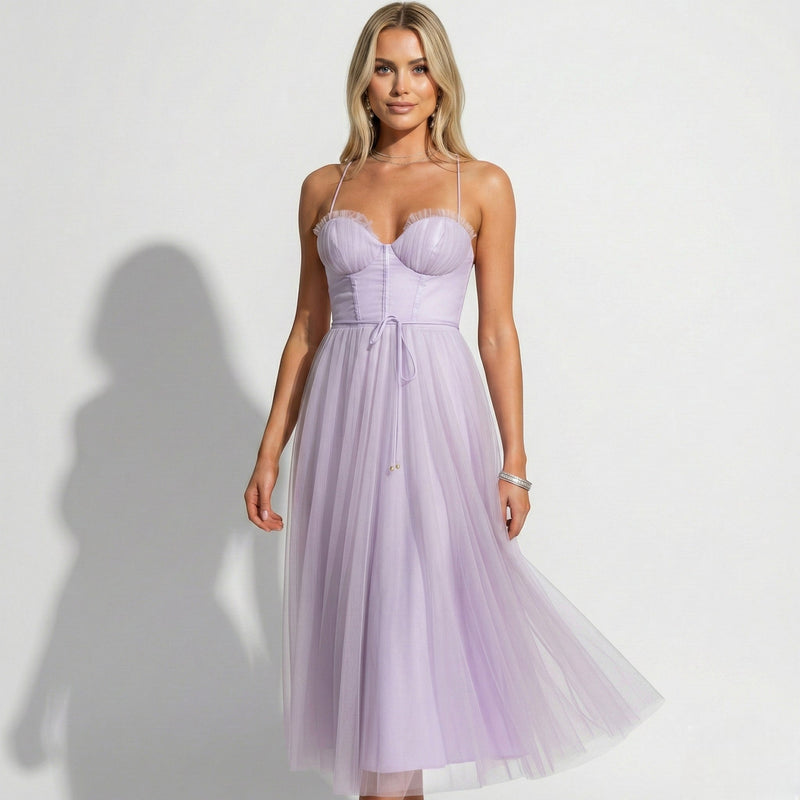 Gaia | Corset Bodice Tulle Midi Dress