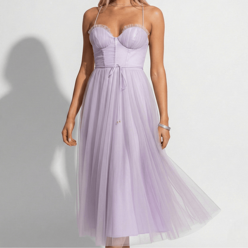 Gaia | Corset Bodice Tulle Midi Dress