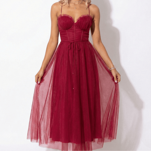 Gaia | Corset Bodice Tulle Midi Dress