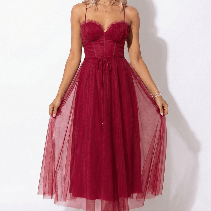 Gaia | Corset Bodice Tulle Midi Dress