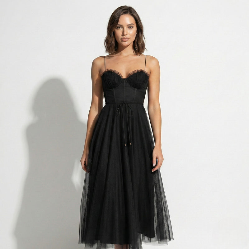 Gaia | Corset Bodice Tulle Midi Dress
