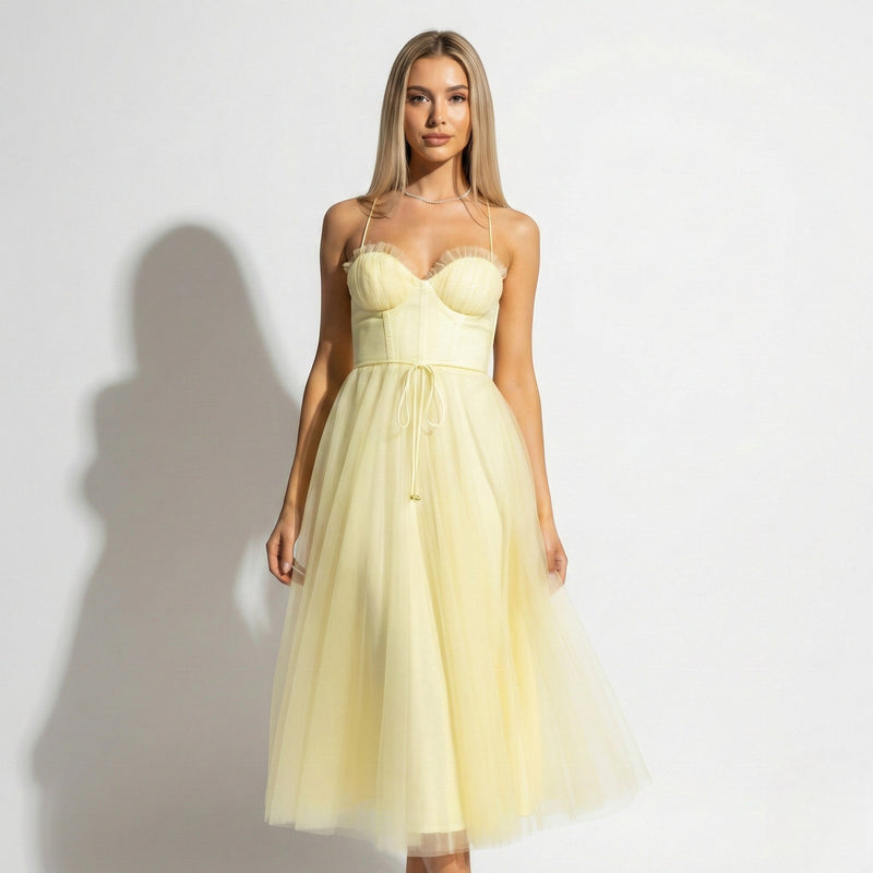 Gaia | Corset Bodice Tulle Midi Dress