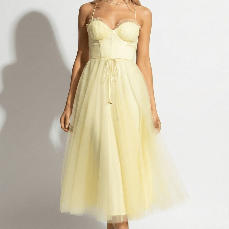 Gaia | Corset Bodice Tulle Midi Dress